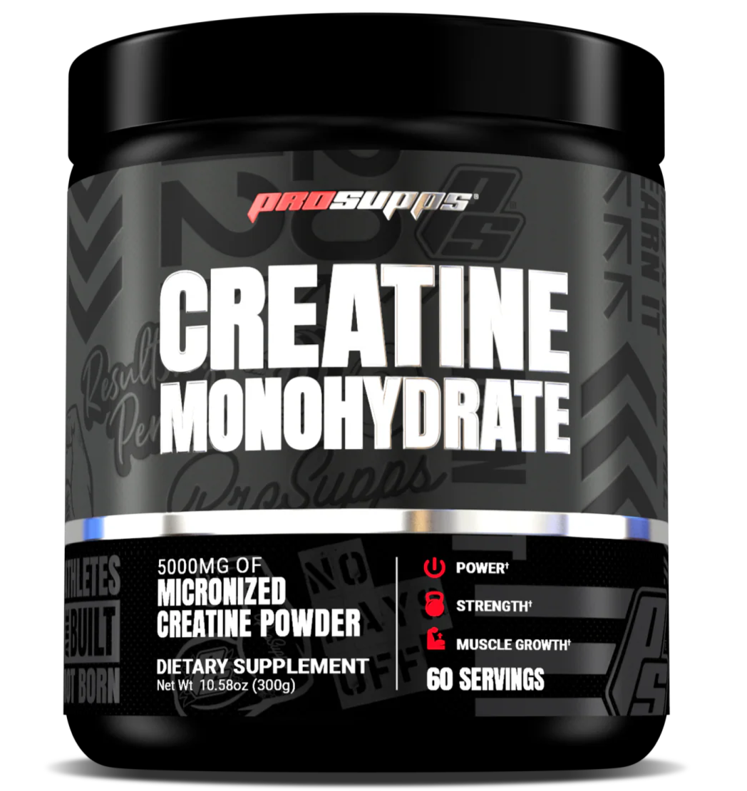 Supplement container labeled 'Creatine Monohydrate' on a white background