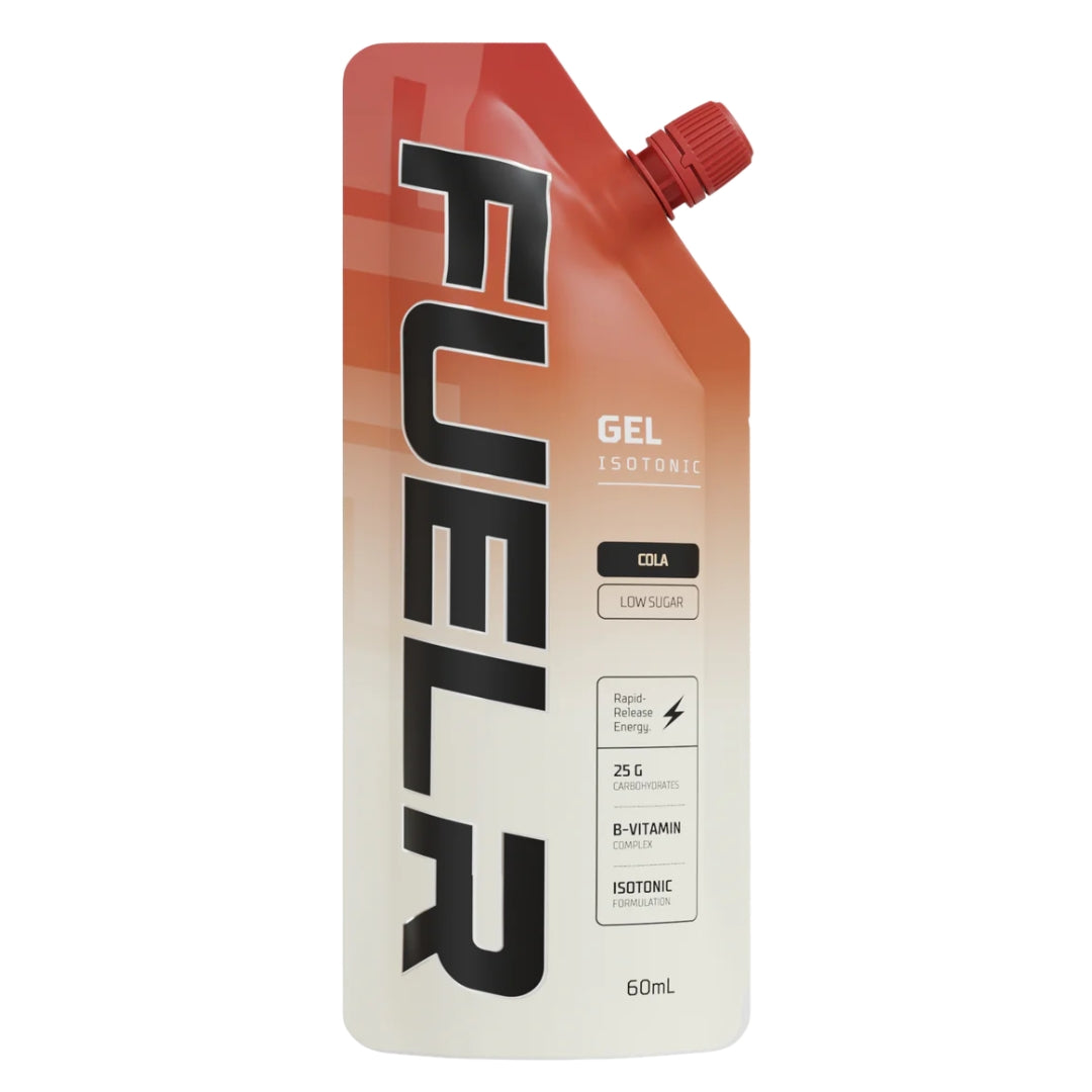 FuelR gel container with red cap on a white background
