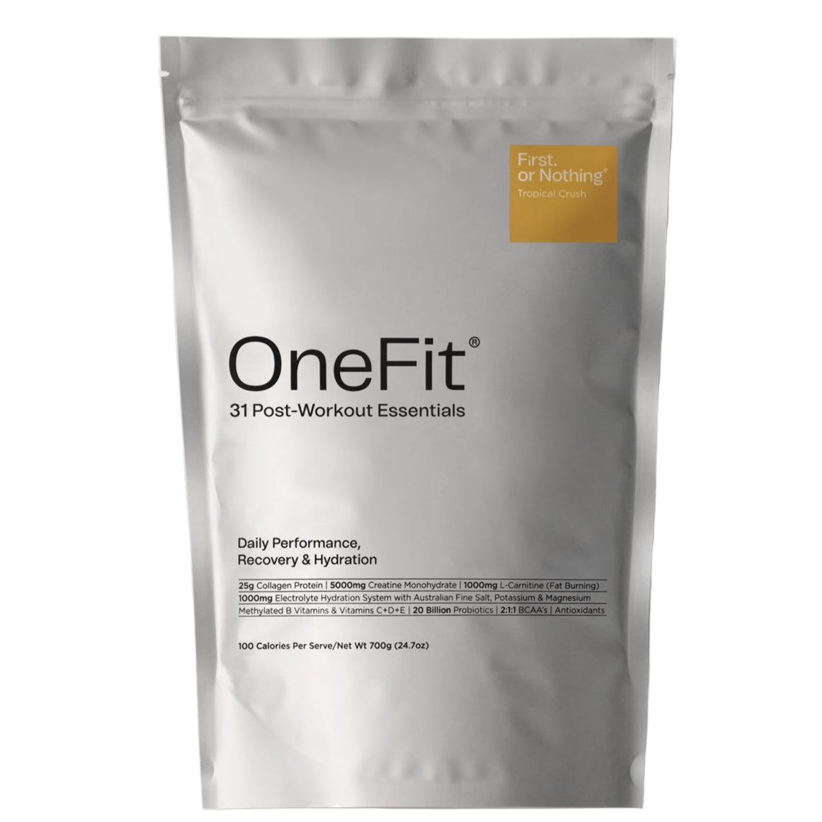 OneFit post-workout essentials package on a light gray background
