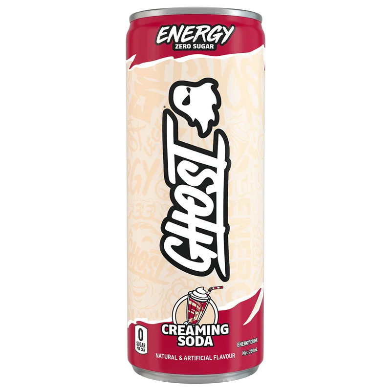Can of Ghost Energy Zero Sugar Creaming Soda on a white background