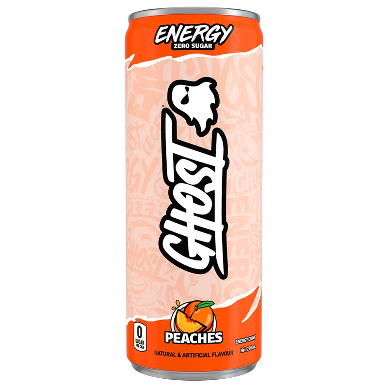 Ghost Energy Peach flavor can on a white background