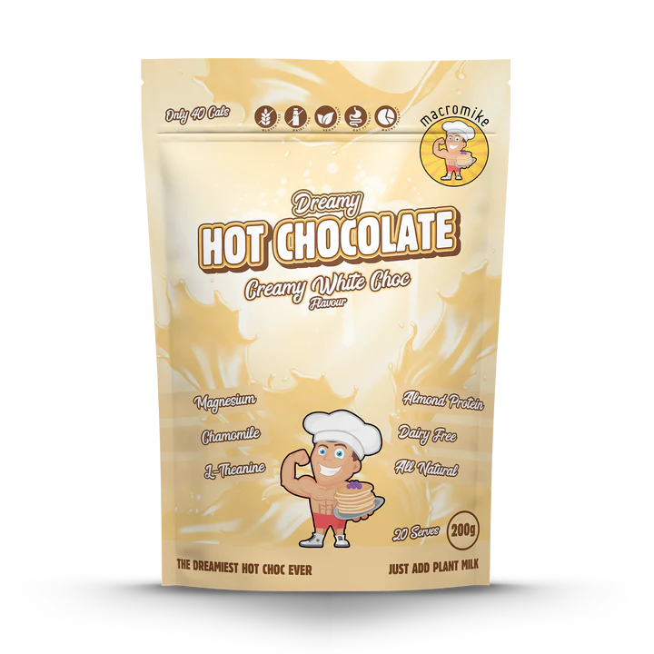 Packaging of Dreamy Hot Chocolate with cartoon character on a white background