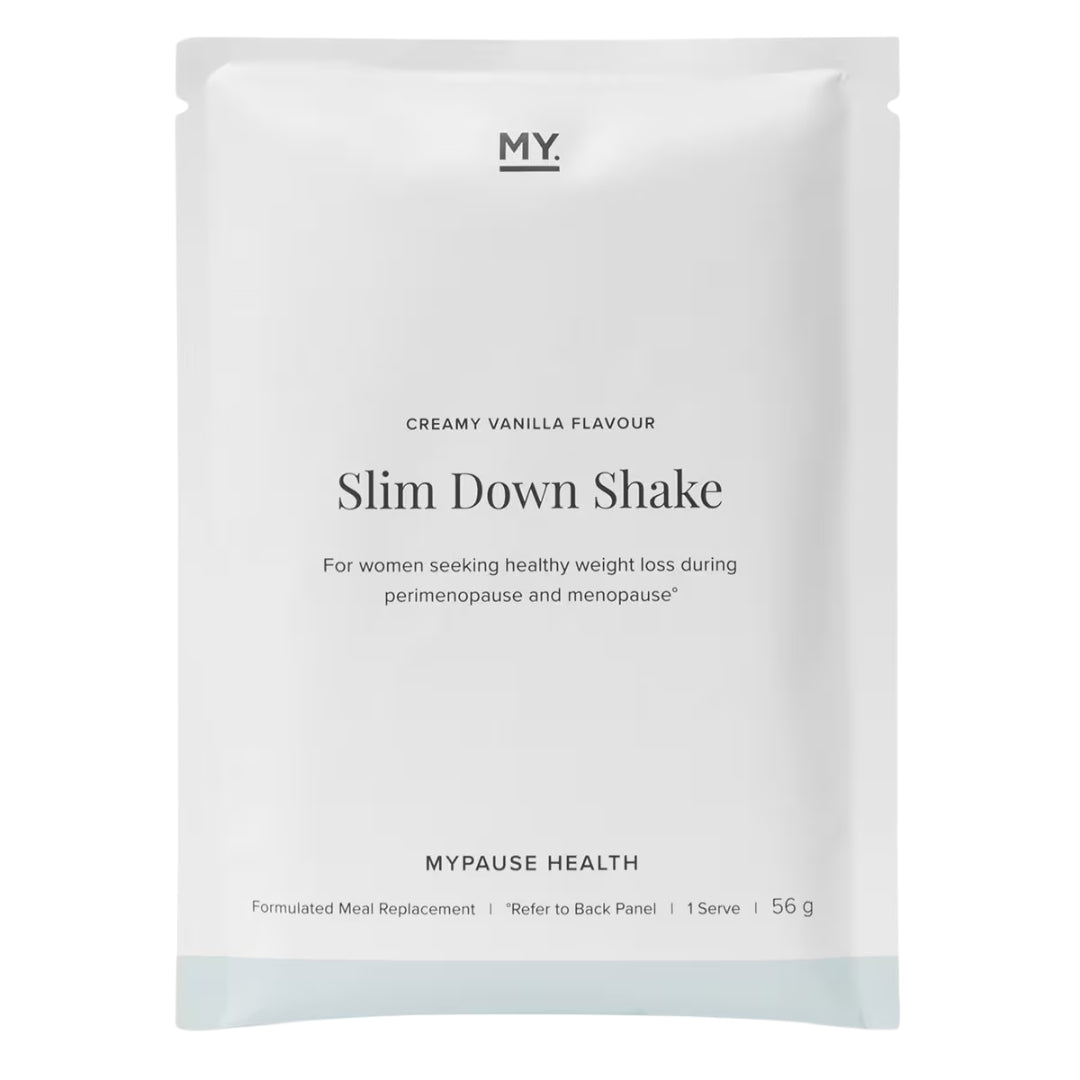 Slim Down Shake package with 'MY.' branding on a white background