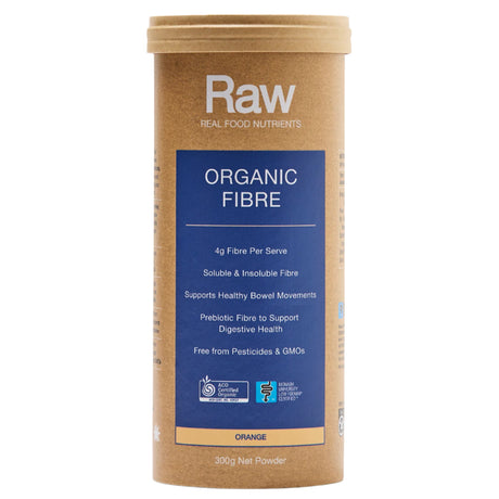 Container of Raw Organic Fibre on a white background