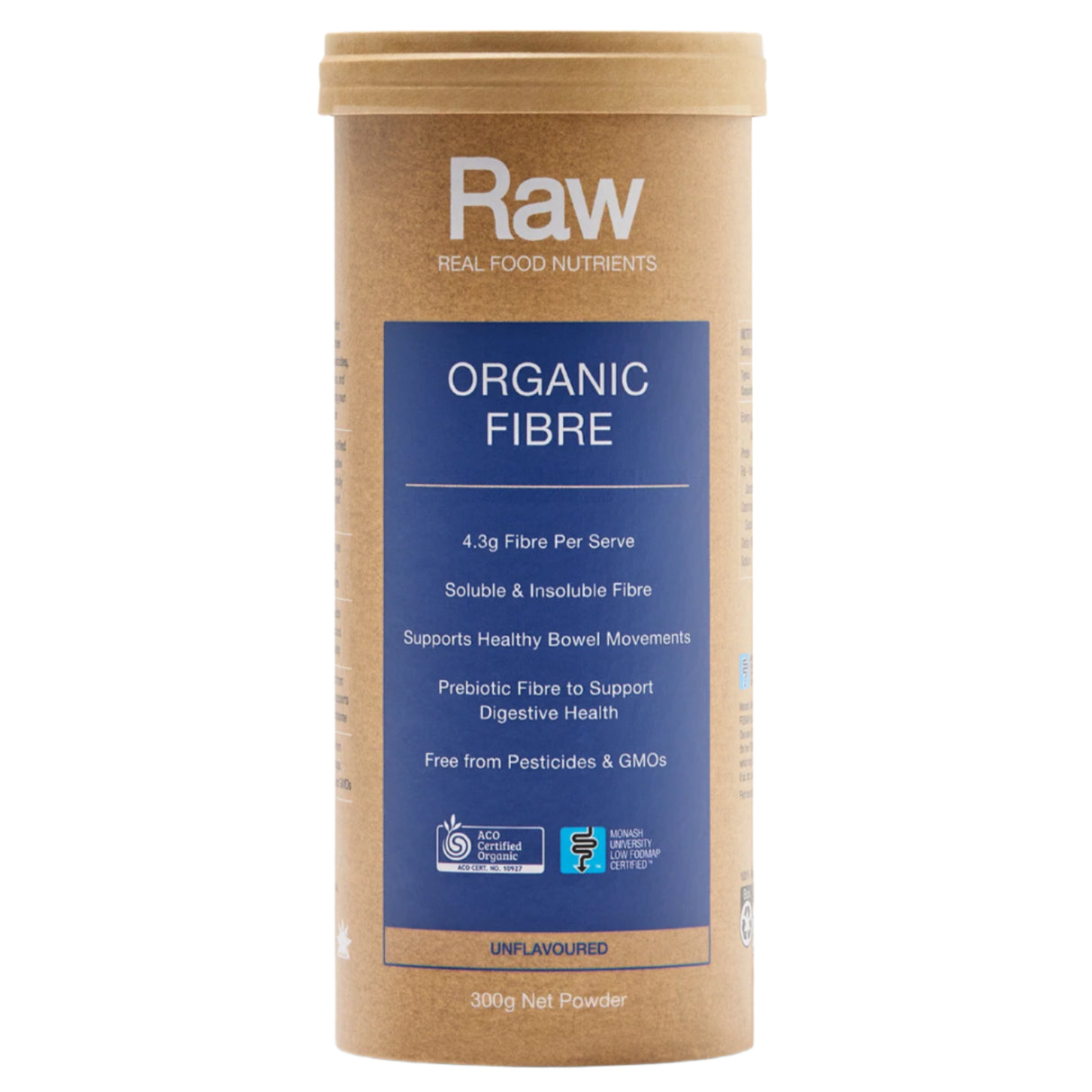 Container of Raw Organic Fibre on a white background