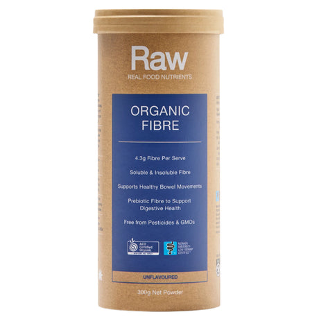 Container of Raw Organic Fibre on a white background