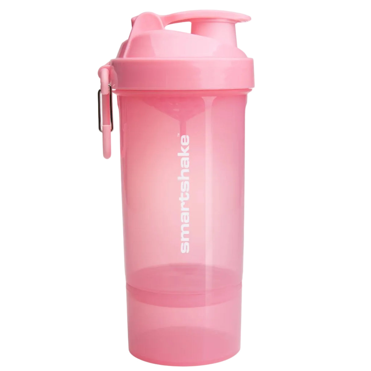 Pink smartshake shaker bottle on a white background
