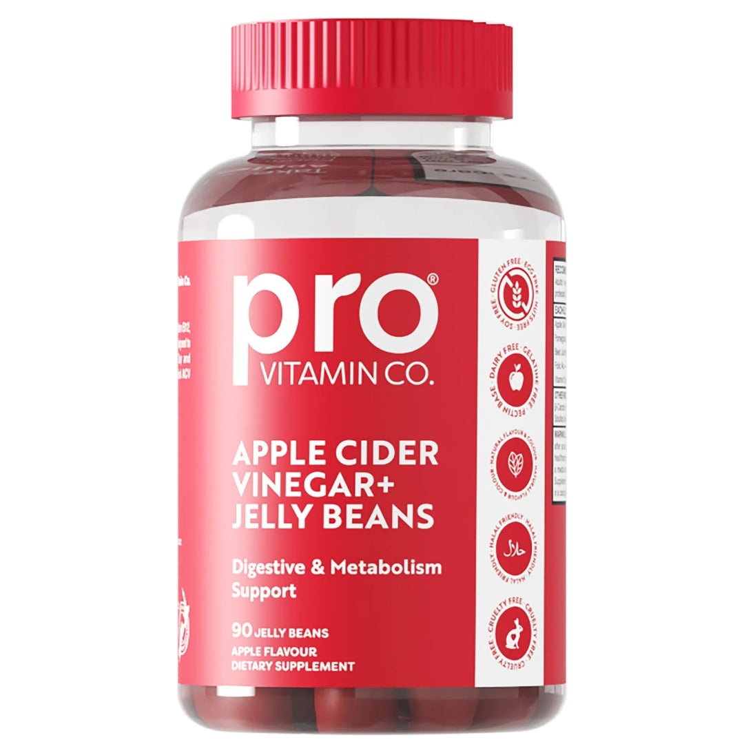Pro vitamin co apple cider vinegar jelly beans in a red container