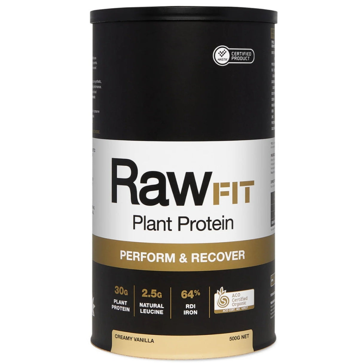 Raw Fit plant protein container on a white background