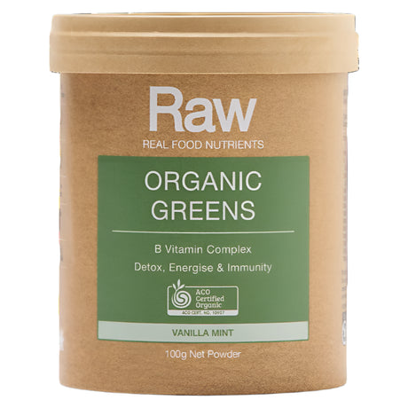 Container of Raw Organic Greens on a white background