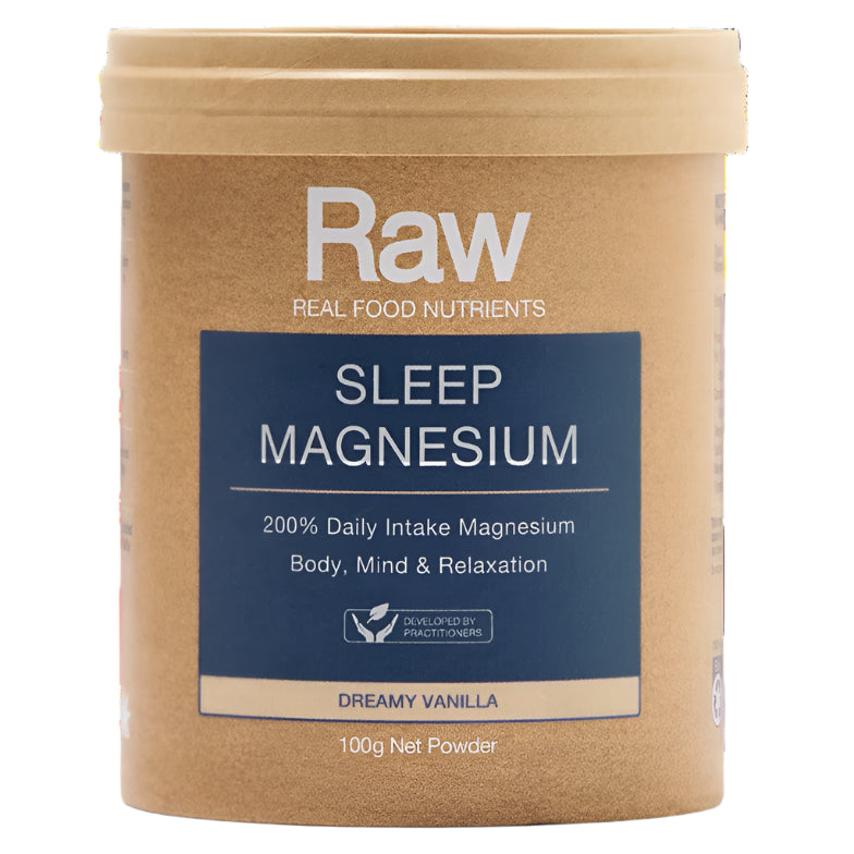 Container of Raw Sleep Magnesium on a white background