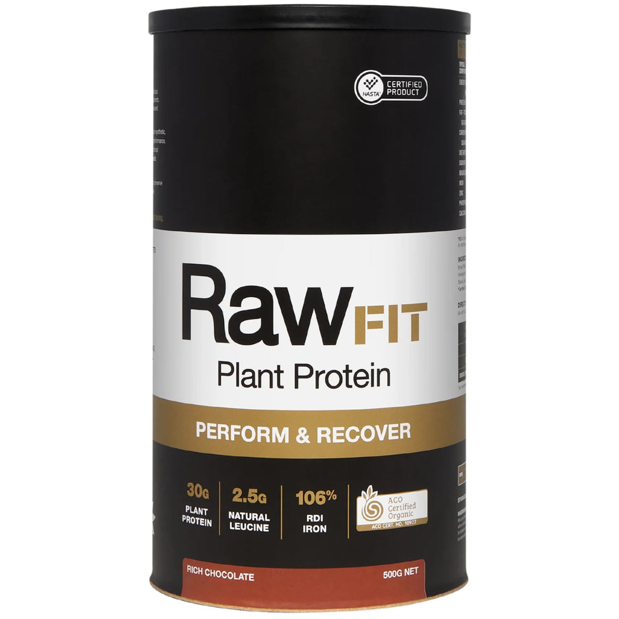 Raw Fit plant protein container on a white background