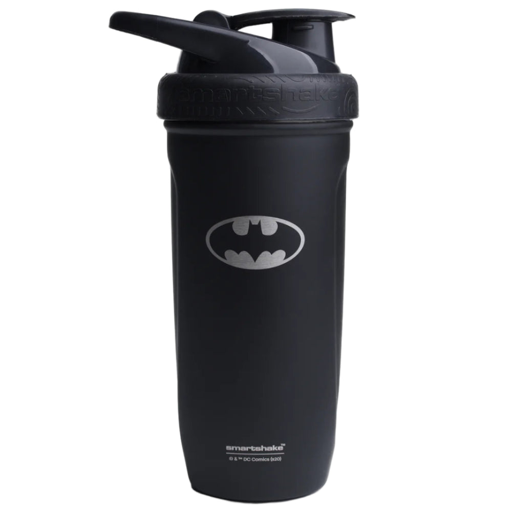 Black shaker bottle with Batman logo on a white background