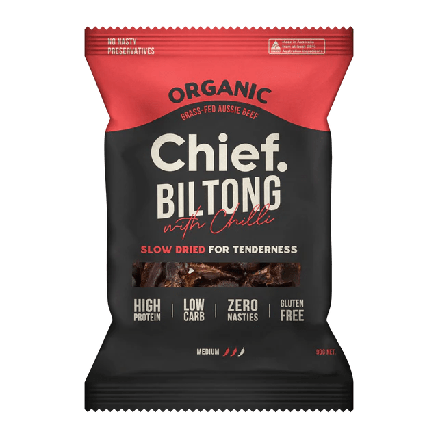 Chief Organic Grass-Fed Beef Biltong 90g Single / Chilli & Beef
