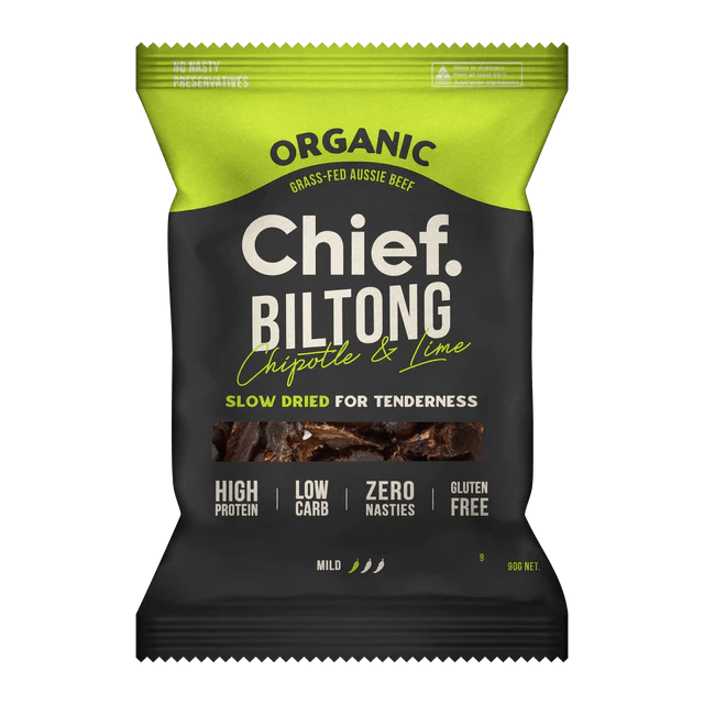 Chief Organic Grass-Fed Beef Biltong 90g Single / Chipotle & Lime
