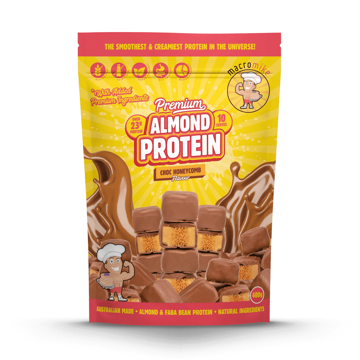 Macro Mike Premium Almond Plant Protein Choc Honeycomb / 400g