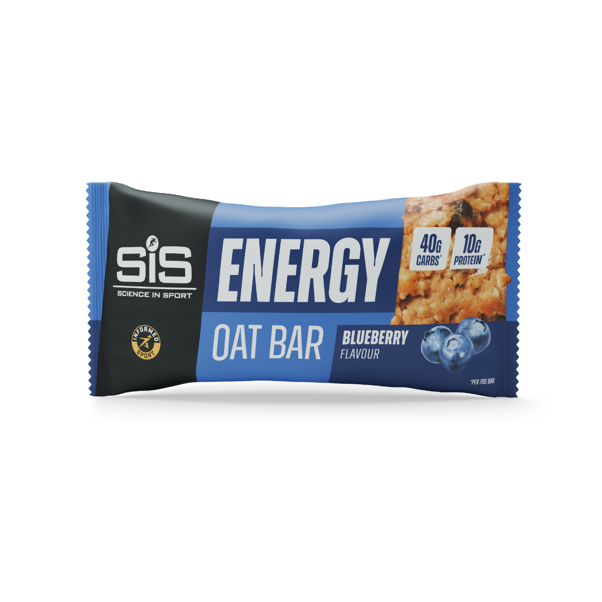 Oat bar energy bar with blueberry flavor packaging on a white background
