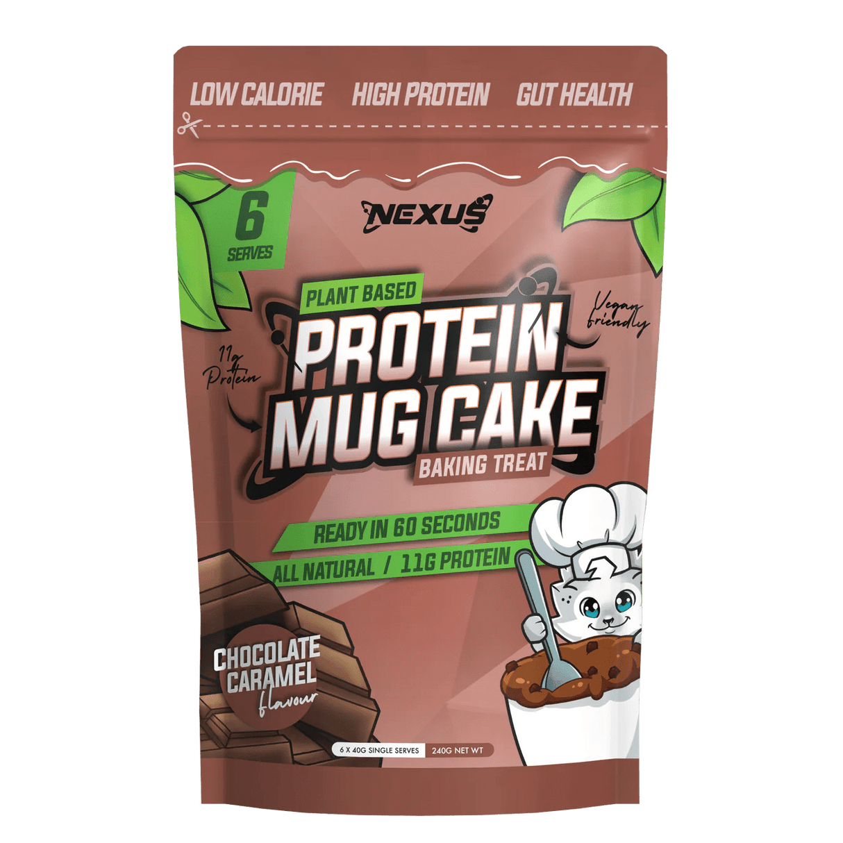 Nexus Sports Nutrition Protein Mug Cake Plant Based 6 Serve / Chocolate Caramel