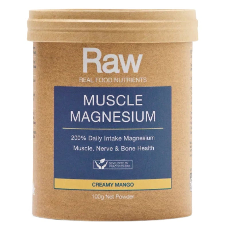Container of Raw Muscle Magnesium on a white background