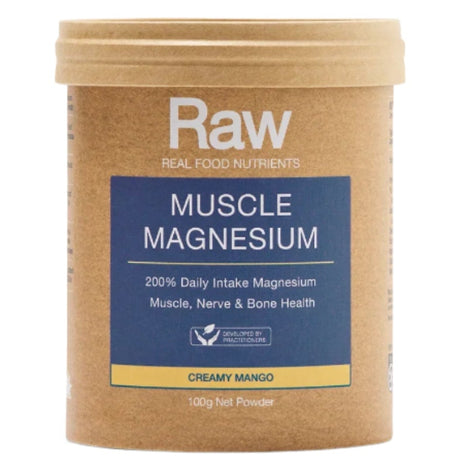 Container of Raw Muscle Magnesium on a white background