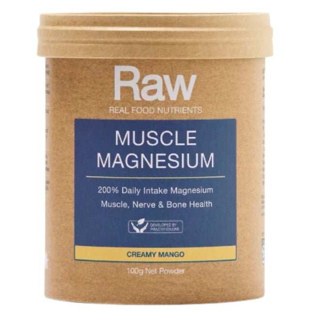 Container of Raw Muscle Magnesium on a white background