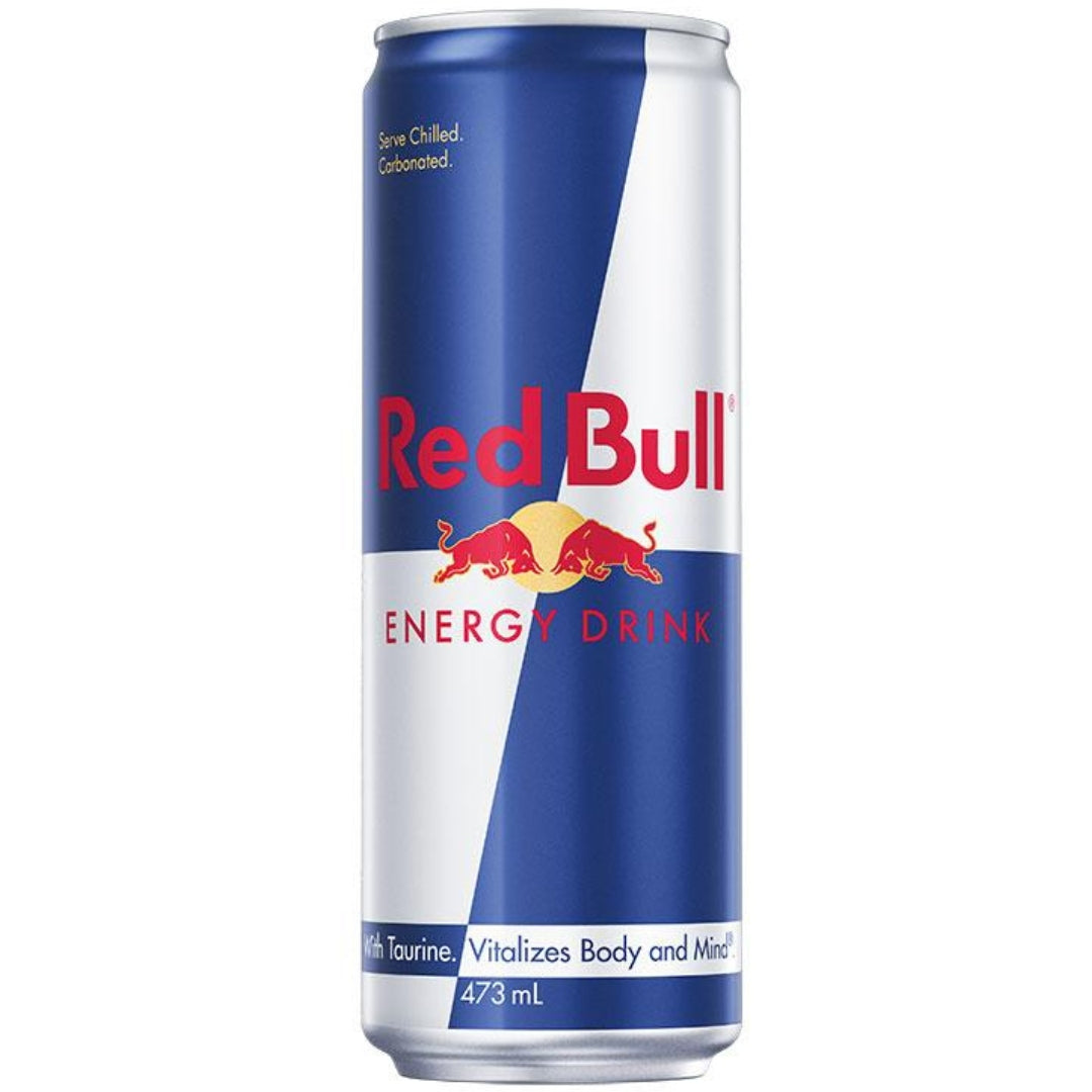 Red Bull energy drink can on a white background