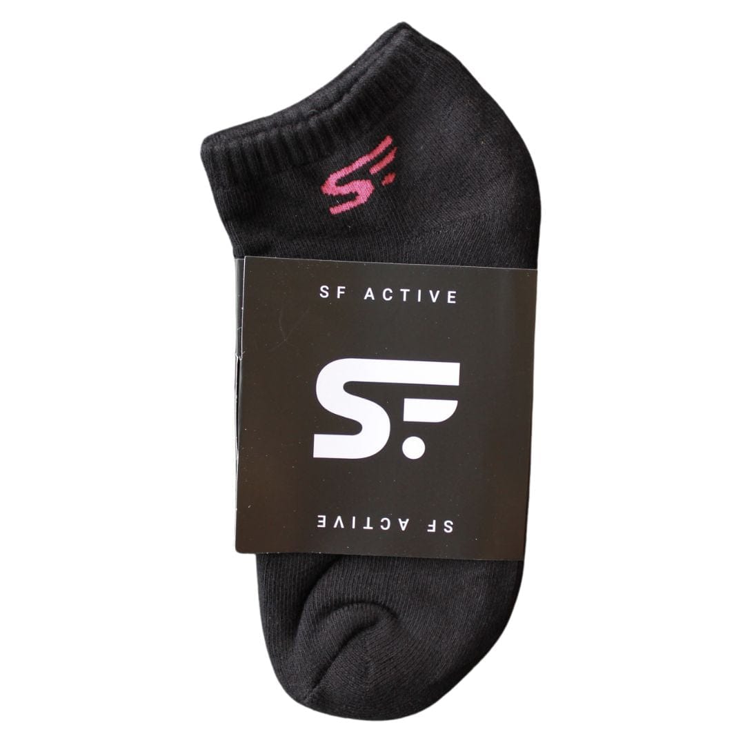 SF Active Cushion Ankle Socks - 3 Pack Small / Black w/ Pink Logo
