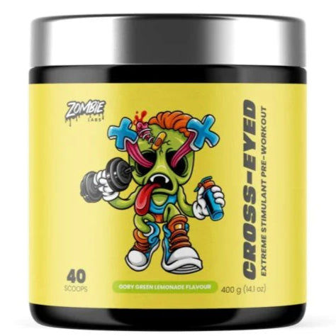 Supplement container with colorful character design on a white background