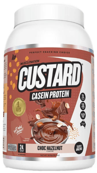 Muscle Nation Custard Casein Protein 1kg Choc Hazelnut