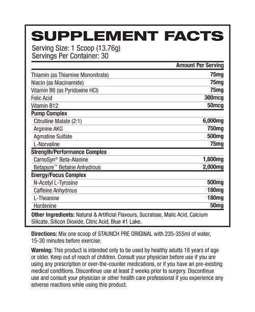 Staunch Pre Workout Original 30 Serve