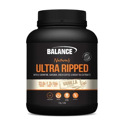 Black container with Balance Ultra Ripped Protein Powder
