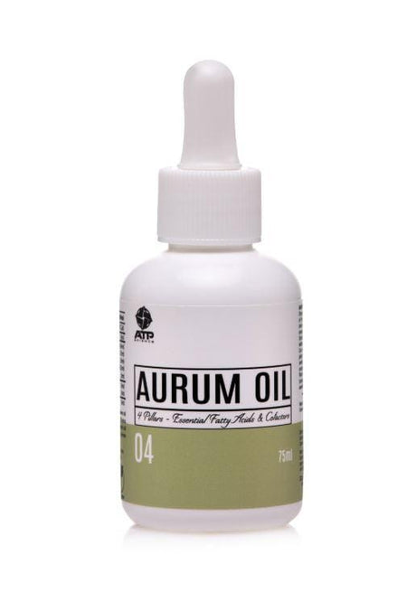 A white vial of Aurum Oil