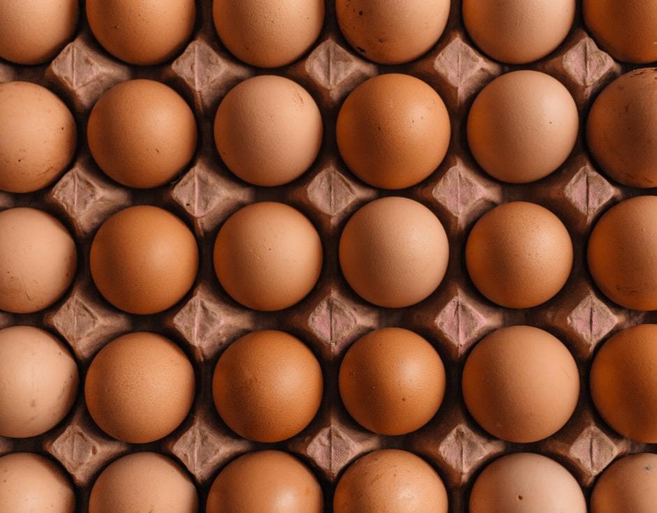 Aerial shot of a large tray of eggs