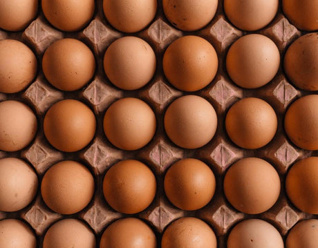 Aerial shot of a large tray of eggs