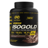Black protein supplement container with yellow and white text on a white background
