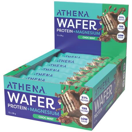 Box of Athena Wafer Protein + Magnesium Choc Mint flavor on a white background