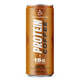 A single can of Before You Speak Protein Coffee in the Latte flavor, featuring a metallic bronze-brown design with white and black text, set against a plain white background.