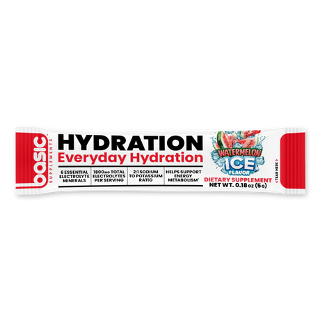 Hydration supplement stick pack on a white background