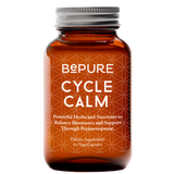 Brown supplement bottle labeled 'Cycle Calm' on a white background