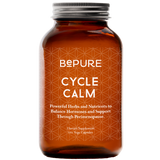 Brown supplement bottle labeled 'Cycle Calm' by BePure on a white background