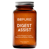 Brown supplement bottle labeled 'Bepure Digest Assist' on a white background