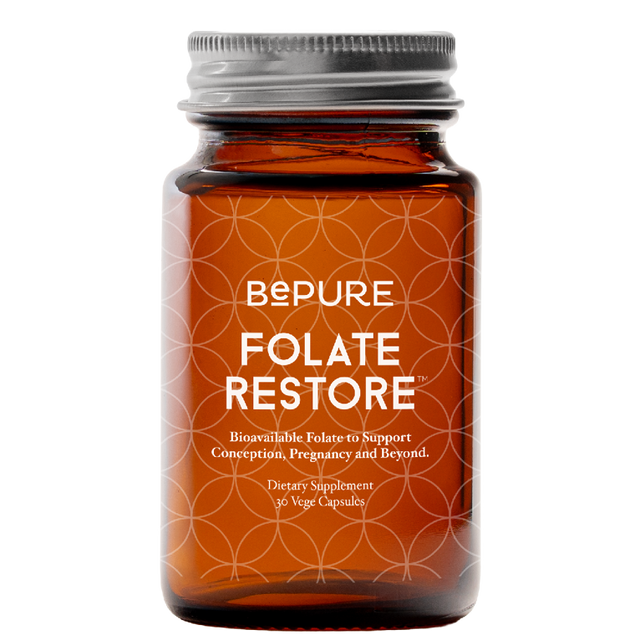 Bottle of Bepure Folate Restore on a white background