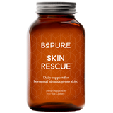 Brown supplement bottle labeled 'BEPURE SKIN RESCUE' on a white background