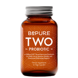Brown supplement bottle labeled 'Bepure Two Probiotic' on a white background