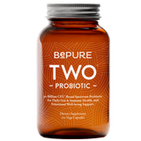Brown supplement bottle labeled 'Bepure Two Probiotic' on a white background