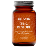 Orange supplement bottle labeled 'Bepure Zinc Restore' on a white background