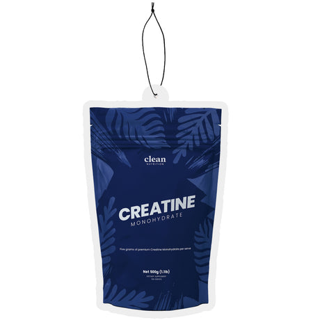 Air freshener that looks like a bag of clean nutrition creatine monohydrate