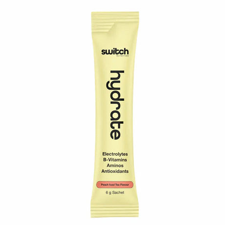 Yellow packet of 'switch' hydrate on a white background