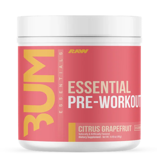 BUM Essential Pre-Workout container on a white background