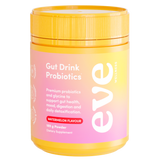 Probiotic supplement container with pink and yellow gradient label on a white background